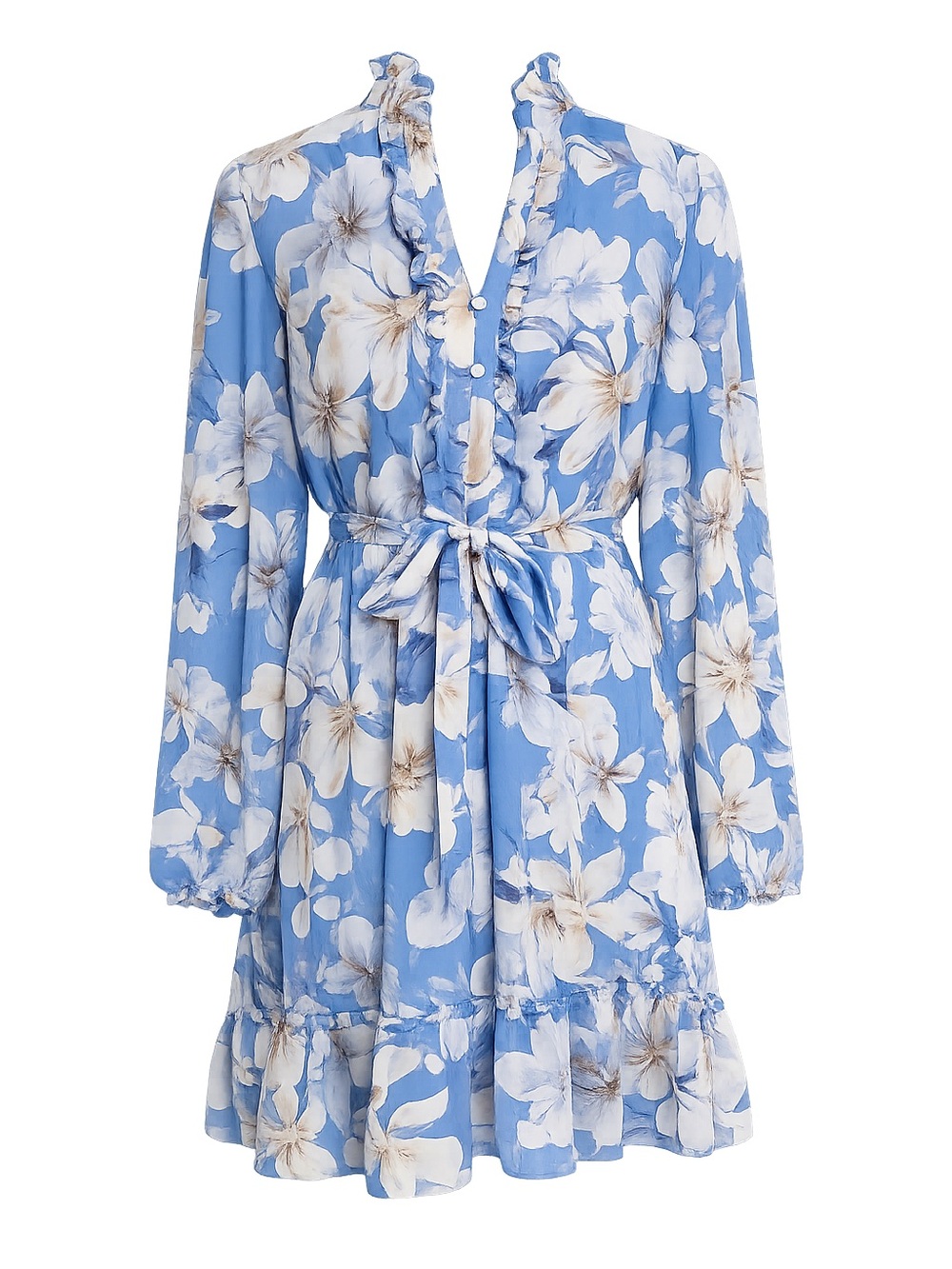 Joie Sky Blue Floral Ruffle Tie-Waist Long Sleeve Dress Small